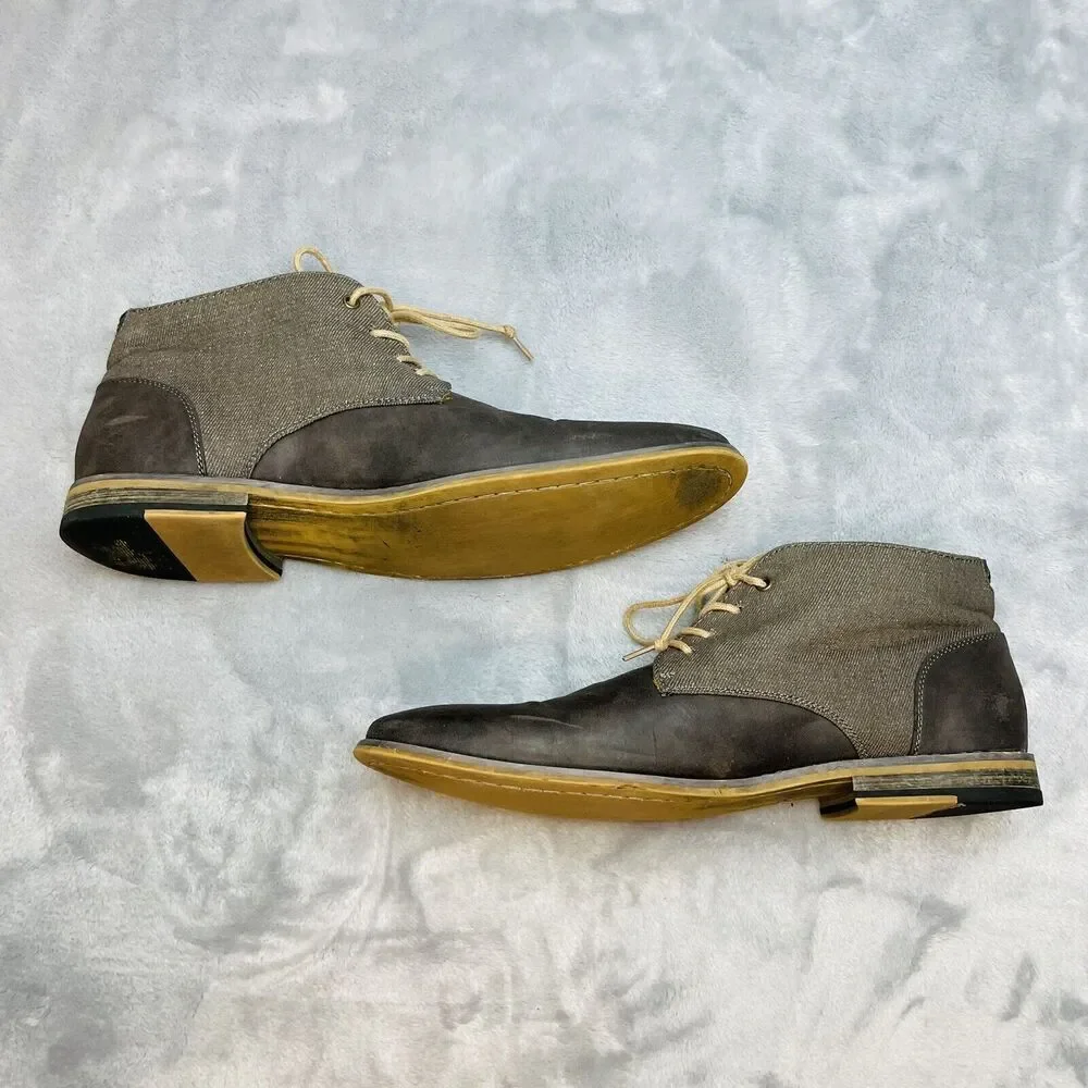 Seven 91 Mens Droalle Chukka Boots 10.5 Gray 2 Tone Nubuck Leather Canvas Lace